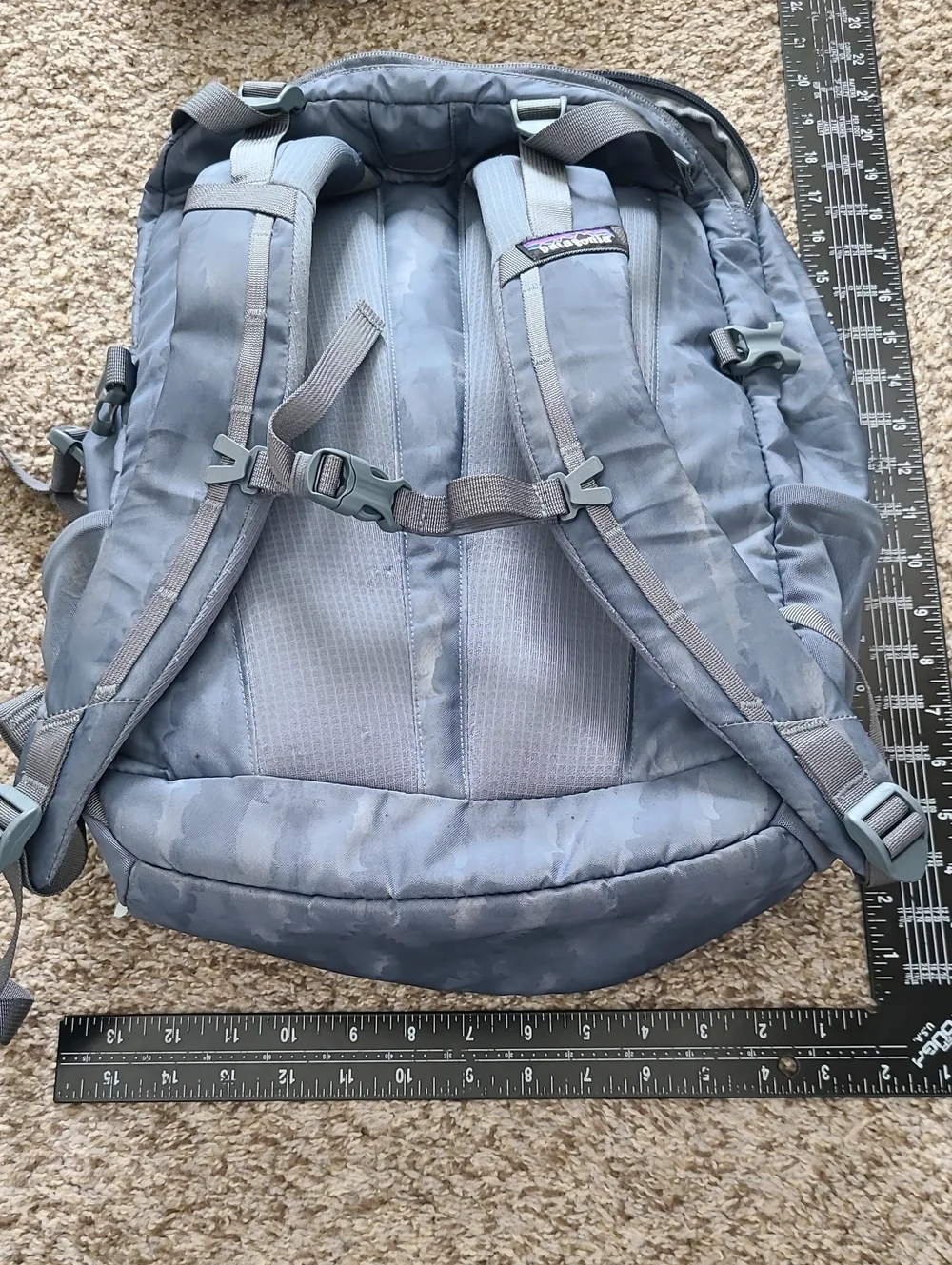 Patagonia Light Blue Camouflage Men's Backpack with Bungee Front